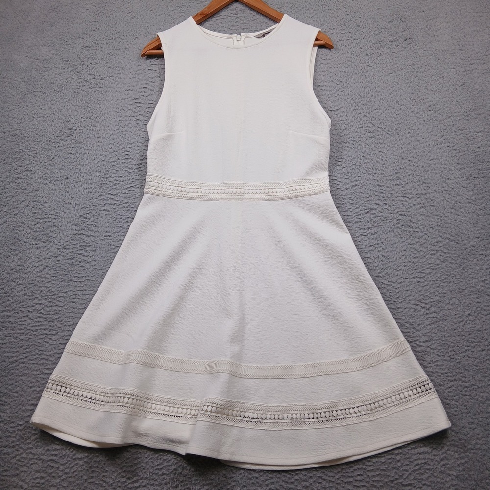 H&M Women's M White Sleeveless Fit & Flare Dress Lace Trim Detail NWT